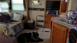 RV couch and kitchen
